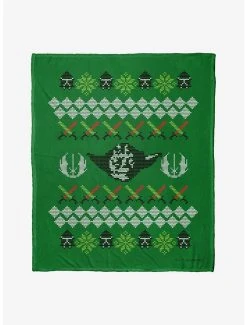 Bedroom Star Wars Yoda Xmas Sweater Throw Blanket