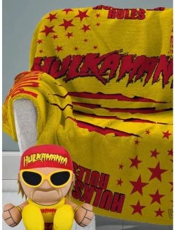 Bedroom WWE Hulk Hogan Sleep Squad Throw Blanket & Kuricha Sitting Plush Bundle